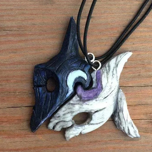 2Pcs Sheep Wolf Game Couple Necklaces Black White kindred