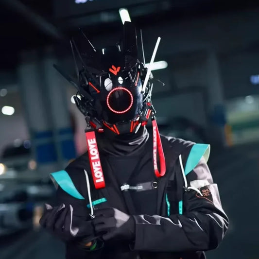 Rechargeable LED Helmet Mask Futuristic Light-Up Face