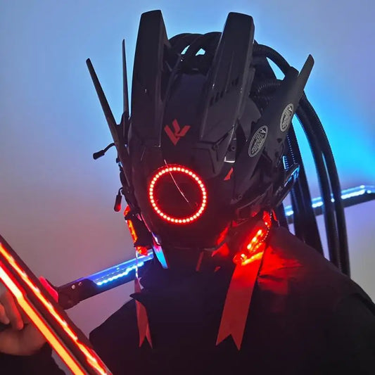 Rechargeable LED Helmet Mask Futuristic Light-Up Face