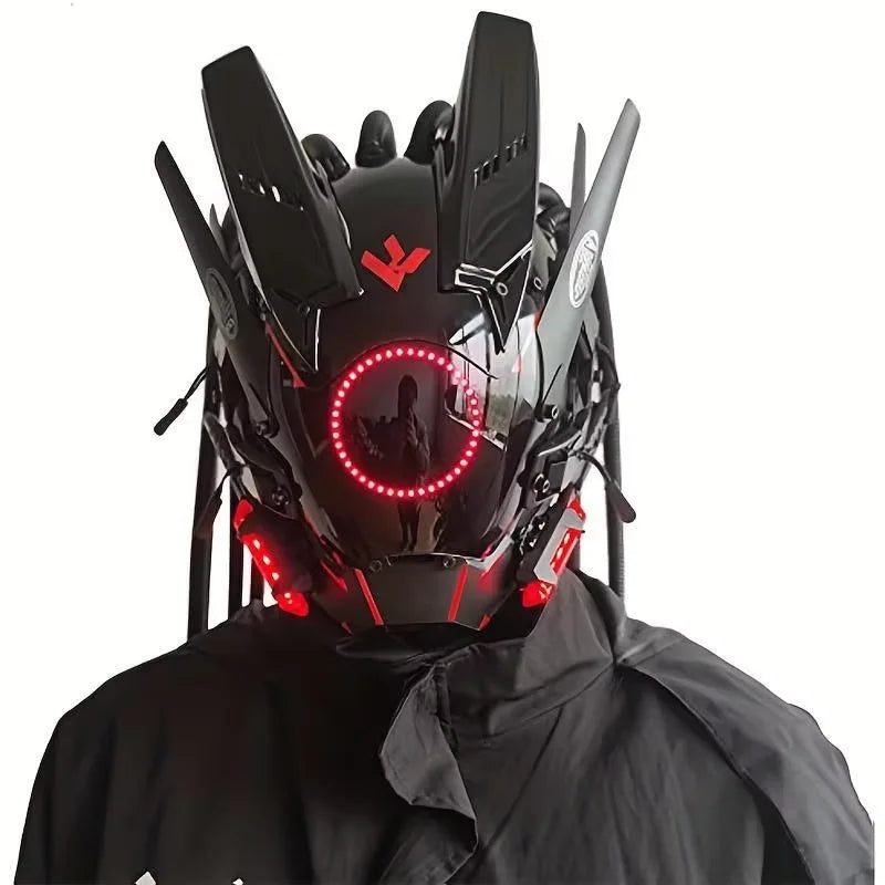 Rechargeable LED Helmet Mask Futuristic Light-Up Face