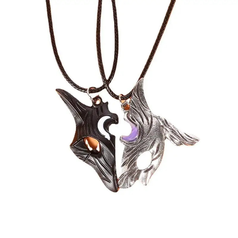 2Pcs Sheep Wolf Game Couple Necklaces Black White kindred
