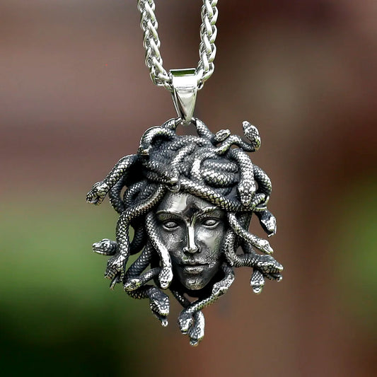 Stainless Steel  Medusa Pendant Necklace Vintage
