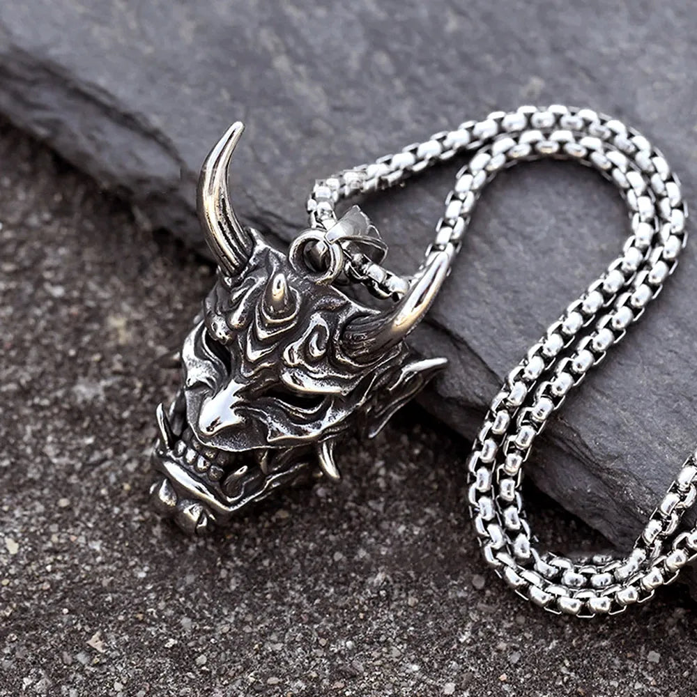 Gothic Hannya Oni Mask Stainless Steel Pendant