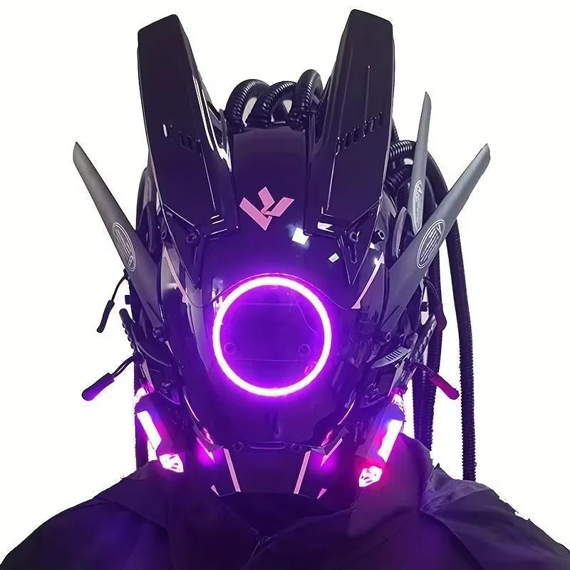 Rechargeable LED Helmet Mask Futuristic Light-Up Face