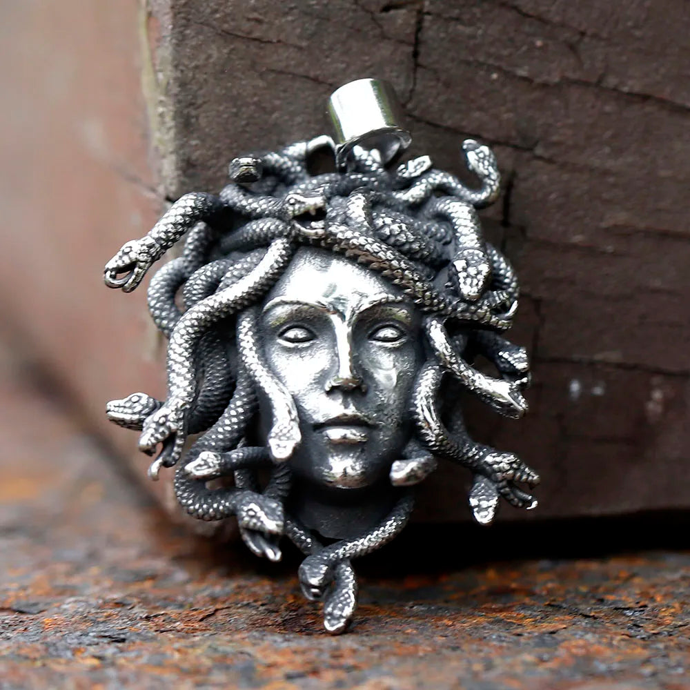 Stainless Steel  Medusa Pendant Necklace Vintage