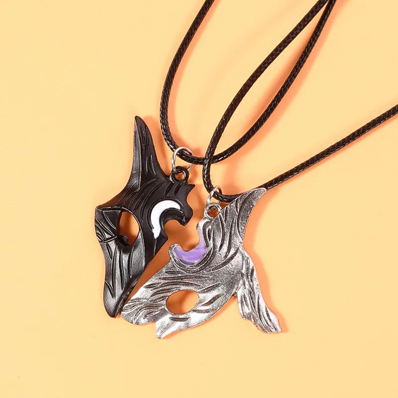 2Pcs Sheep Wolf Game Couple Necklaces Black White kindred